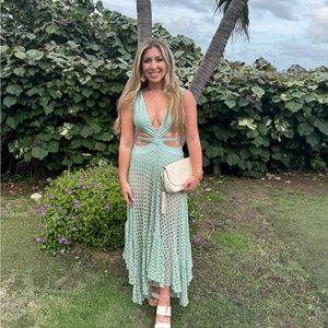 PatBo Monstera sleeveless beach dress in island blue size medium